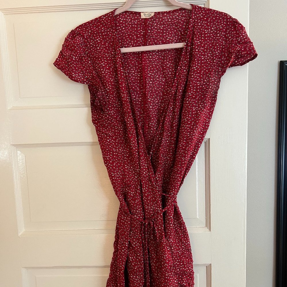 Red Pacsun Wrap Dress with small flower details